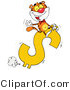 Critter Clipart of a Happy Tiger Riding on a Dollar Symbol and Waving by Hit Toon