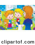 Critter Clipart of a Helpful Mother Instructing Her Two Little Children to Clean up the Messy Bathroom by Alex Bannykh