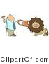 Critter Clipart of a Man Trying to Tame a Lion - Royalty Free by Djart