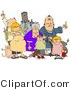 Critter Clipart of a Mob of Angry People of All Ages and Mixed Ethnicities, Standing with a Dog and a Cat and Flipping People off by Djart