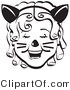 Critter Clipart of a Pretty Ringler-Haired Girl Wearing a Cat Eared Headband on Halloween Black and White by Andy Nortnik