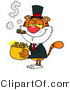 Critter Clipart of a Rich Tiger Carrying a Pot of Gold While Smoking a Cigar by Hit Toon