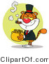 Critter Clipart of a Rich Tiger Smoking a Cigar While Carrying a Pot of Gold by Hit Toon