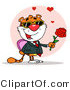 Critter Clipart of a Romantic Tiger Holding a Box of Candies and a Rose for His Date by Hit Toon