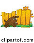 Critter Clipart of a Scared Brown Kitty Hanging from a Fence, Watching a Puppy Fetch a Stick by Alex Bannykh