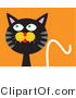 Critter Clipart of a Silly Black Cat with an Orange Background by
