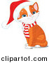Critter Clipart of a Sitting Orange Kitten Wearing a Santa Hat by Pushkin
