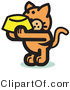 Critter Clipart of a Starving Orange Cat Holding up a Yellow Food Dish, Waiting to Be Fed by Andy Nortnik