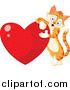 Critter Clipart of a Tabby Ginger Cat Leaning on a Shiny Red Heart by Yayayoyo