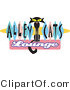 Critter Clipart of a Thin Solid Black Cat Sitting in the Center of Green, Blue and Pink Diamonds on a Vintage Alley Cats Lounge Sign by Andy Nortnik