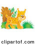 Critter Clipart of an Energetic Orange Bobtail Kitten Exploring in the Woods by Alex Bannykh