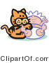 Critter Clipart of an Orange Cat Playing with a Newborn Baby by Andy Nortnik