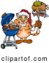 Critter Clipart of an Orange Cat Wearing a Santa Hat and Holding Food on a Fork by Dennis Holmes Designs