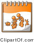 Critter Clipart of an Orange Family Showing a Businessman Kneeling Beside His Wife and Newborn Baby with Their Dog and Cat on a Notebook, Symbolizing Family Planning by Leo Blanchette
