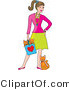 Kitty Clipart of a Stylish Lady with a Cat at Her Feet and Kittens in a Bag - Royalty Free by Maria Bell