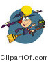 Vector Critter Clipart of a Happy Halloween Witch and Cat Flying Through Bats on a Broom Stick Under a Full Moon by Hit Toon