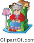 Vector Critter Clipart of a Senior Woman with a Cat Sleeping on Her Chair - Royalty Free by Visekart
