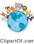 Vector Kitty Clipart of Animal Friends on a Peace Earth - Royalty Free by Maria Bell